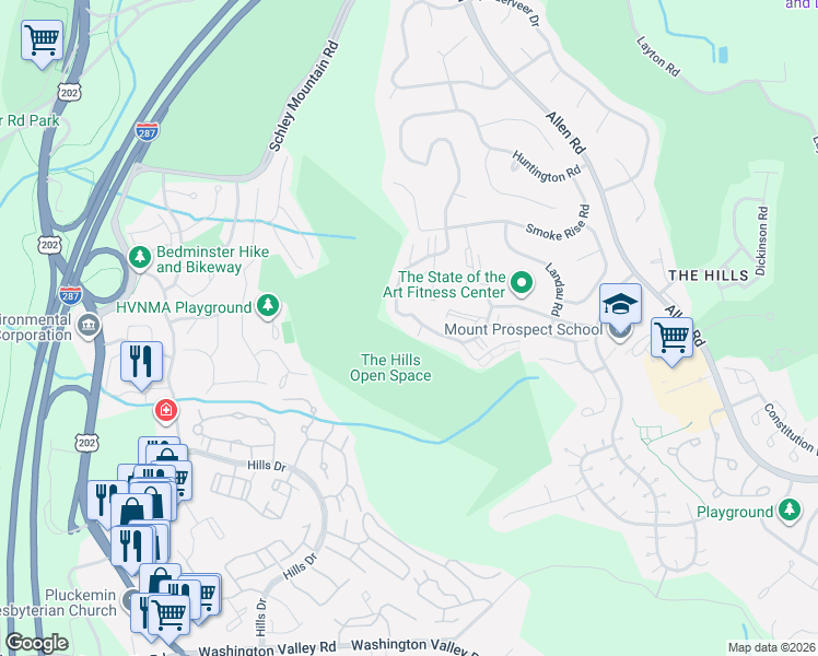 map of restaurants, bars, coffee shops, grocery stores, and more near 9 Quincy Court in Bedminster