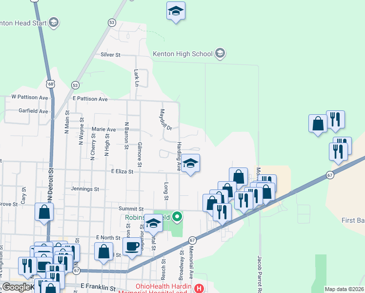 map of restaurants, bars, coffee shops, grocery stores, and more near 651 Harding Avenue in Kenton