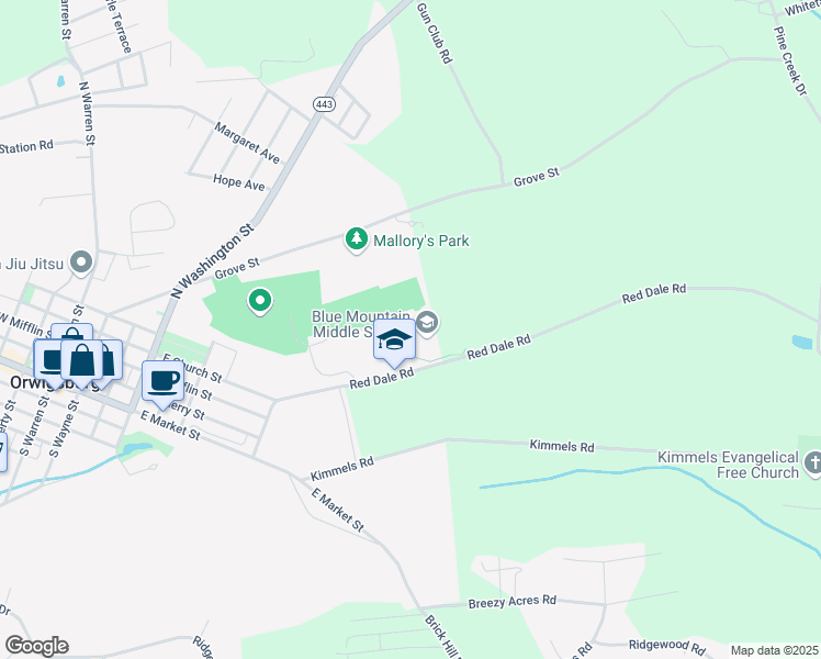 map of restaurants, bars, coffee shops, grocery stores, and more near 685 Red Dale Road in Orwigsburg