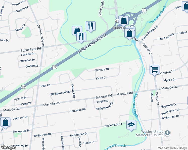 map of restaurants, bars, coffee shops, grocery stores, and more near 3037 Summer Lane in Bethlehem