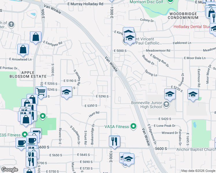 map of restaurants, bars, coffee shops, grocery stores, and more near in Millcreek