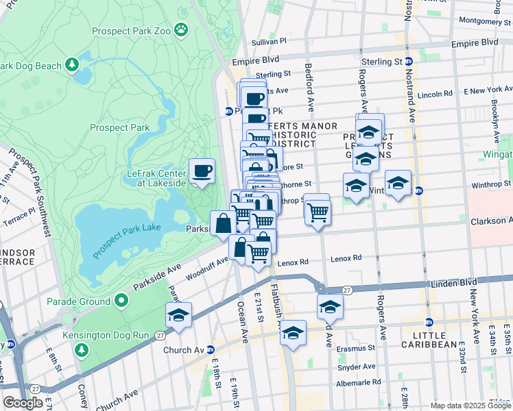 map of restaurants, bars, coffee shops, grocery stores, and more near 712 Flatbush Avenue in Brooklyn