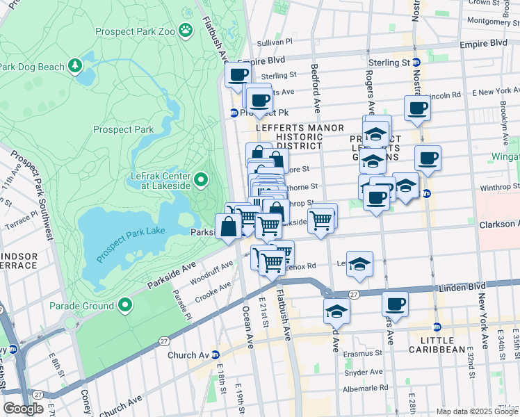 map of restaurants, bars, coffee shops, grocery stores, and more near 712 Flatbush Avenue in Brooklyn