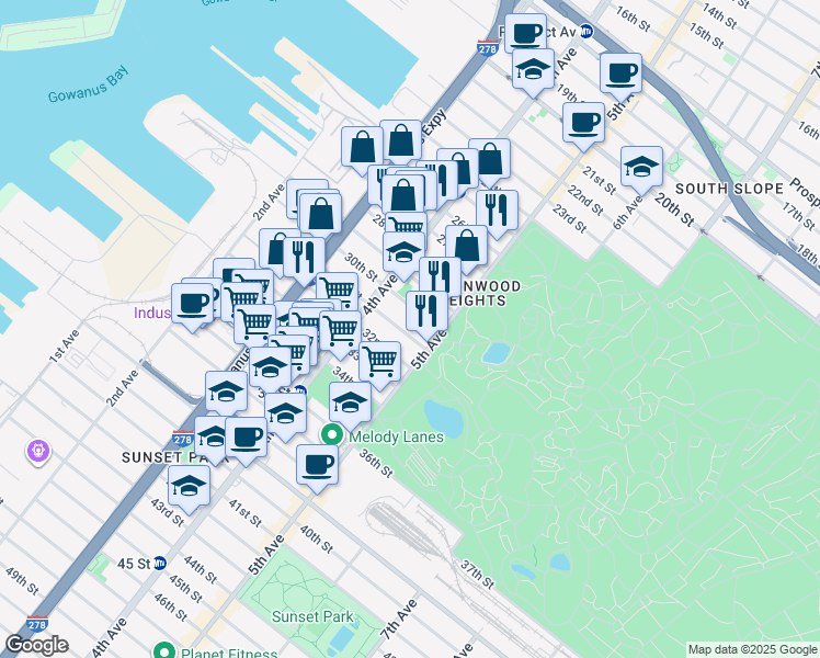 map of restaurants, bars, coffee shops, grocery stores, and more near 219 31st Street in Brooklyn