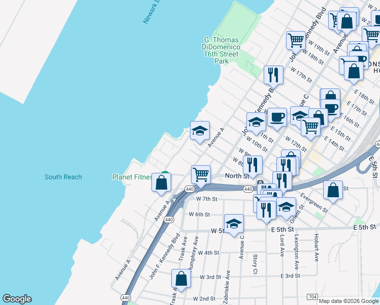 map of restaurants, bars, coffee shops, grocery stores, and more near 219-217 Avenue A in Bayonne