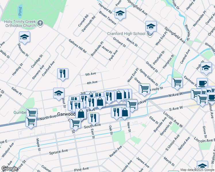 map of restaurants, bars, coffee shops, grocery stores, and more near 202 3rd Avenue in Garwood