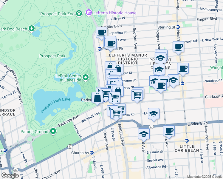 map of restaurants, bars, coffee shops, grocery stores, and more near 2110 Westbury Court in Brooklyn