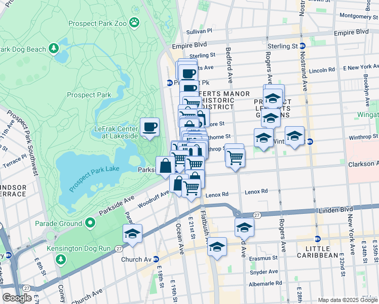 map of restaurants, bars, coffee shops, grocery stores, and more near 2110 Westbury Court in Brooklyn