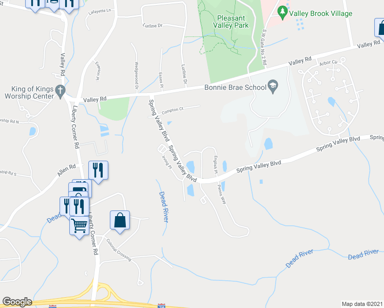 map of restaurants, bars, coffee shops, grocery stores, and more near 473 English Place in Bernards