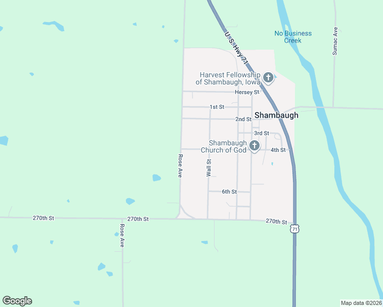 map of restaurants, bars, coffee shops, grocery stores, and more near 500-628 Wall Street in Shambaugh
