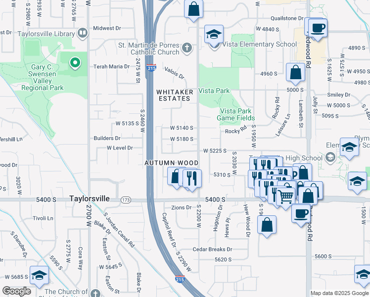 map of restaurants, bars, coffee shops, grocery stores, and more near 2262 West 5230 South in Salt Lake City