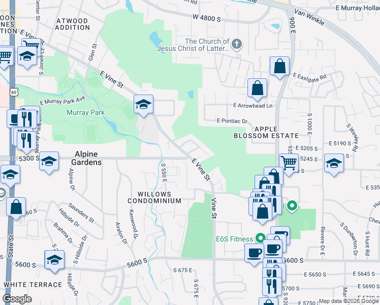 map of restaurants, bars, coffee shops, grocery stores, and more near 615 East Springhill Drive in Murray