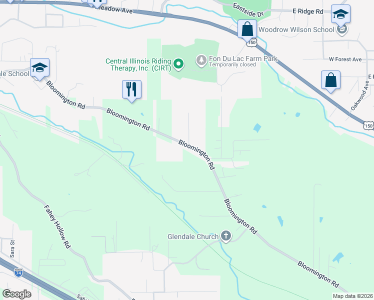 map of restaurants, bars, coffee shops, grocery stores, and more near 1720 Bloomington Road in East Peoria