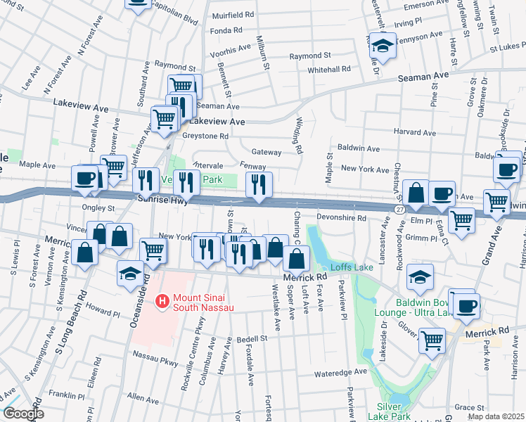 map of restaurants, bars, coffee shops, grocery stores, and more near 2263 Alexander Place in Oceanside