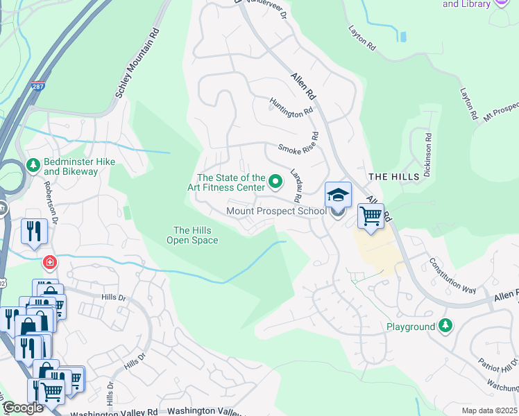 map of restaurants, bars, coffee shops, grocery stores, and more near 28 Tory Court in Bedminster Township