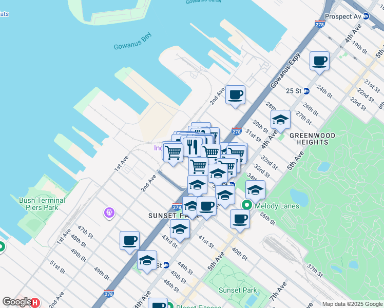 map of restaurants, bars, coffee shops, grocery stores, and more near in Brooklyn