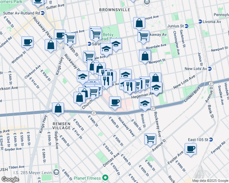 map of restaurants, bars, coffee shops, grocery stores, and more near 530 Herzl Street in Brooklyn