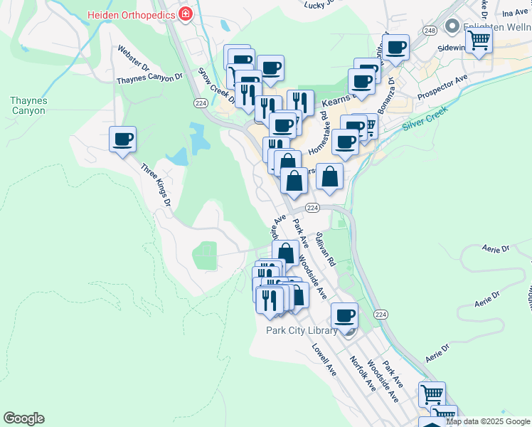 map of restaurants, bars, coffee shops, grocery stores, and more near 1585 Empire Avenue in Park City