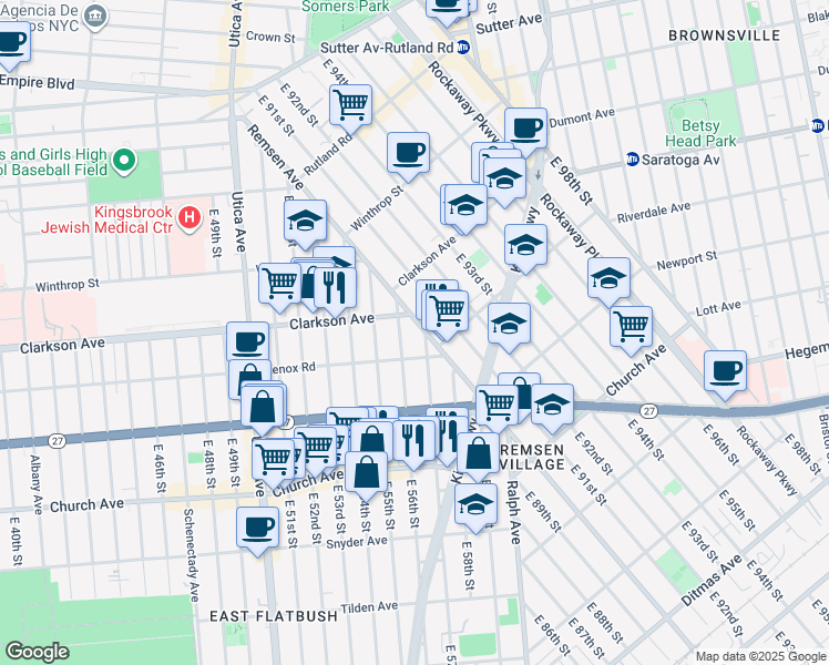map of restaurants, bars, coffee shops, grocery stores, and more near 939 Lenox Road in Brooklyn