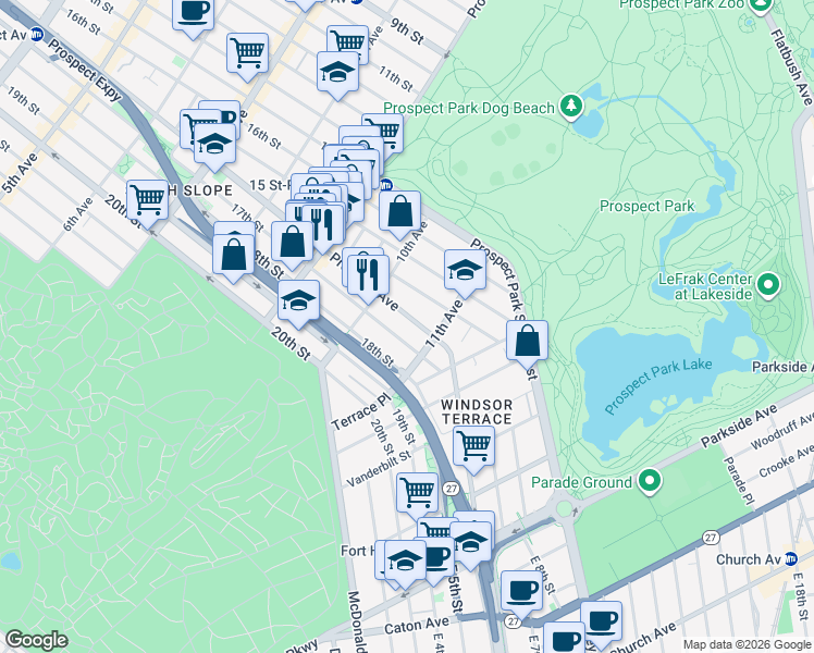 map of restaurants, bars, coffee shops, grocery stores, and more near 608A 17th Street in Brooklyn
