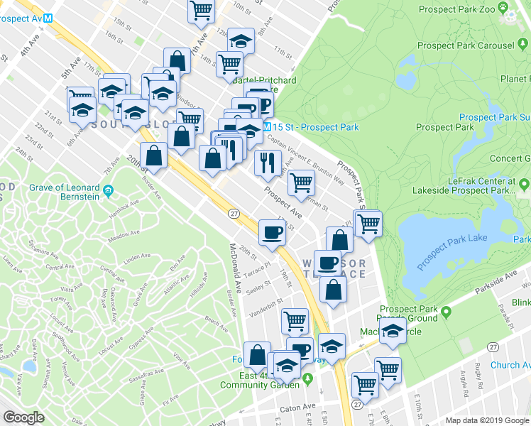 map of restaurants, bars, coffee shops, grocery stores, and more near 581 1/2 18th Street in Brooklyn