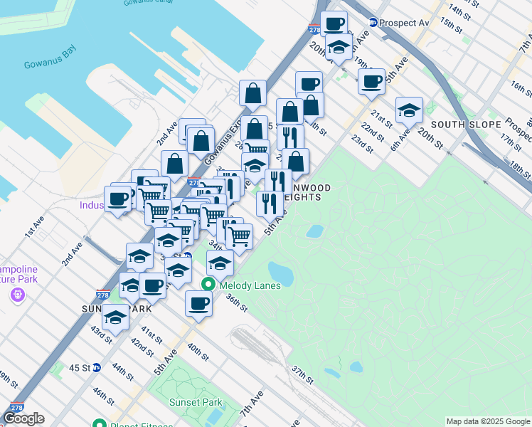 map of restaurants, bars, coffee shops, grocery stores, and more near 219 31st Street in Brooklyn