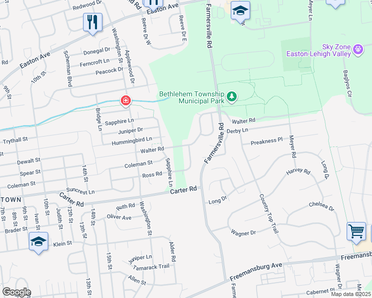 map of restaurants, bars, coffee shops, grocery stores, and more near 4159 Ross Road in Bethlehem