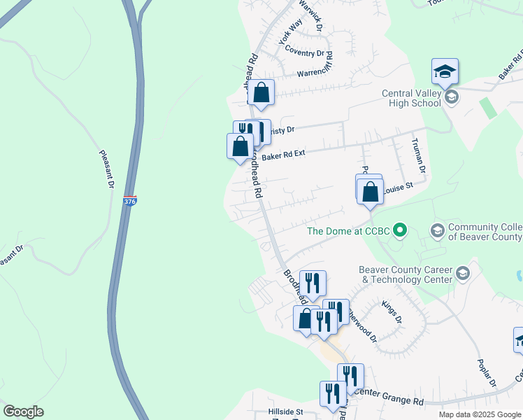 map of restaurants, bars, coffee shops, grocery stores, and more near 55 Church Drive in Monaca