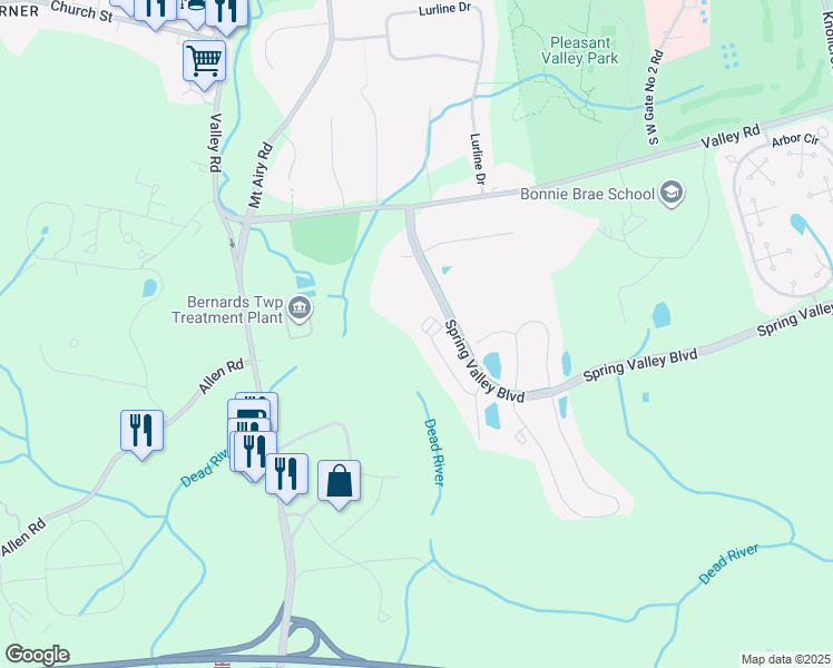 map of restaurants, bars, coffee shops, grocery stores, and more near 157 Irving Place in Basking Ridge