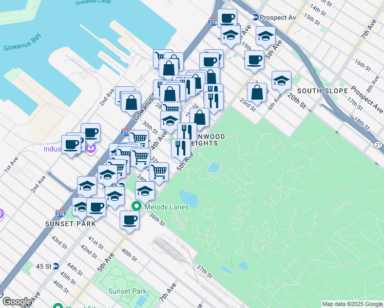 map of restaurants, bars, coffee shops, grocery stores, and more near in Brooklyn
