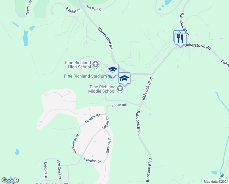 map of restaurants, bars, coffee shops, grocery stores, and more near 100 Logan Road in Gibsonia