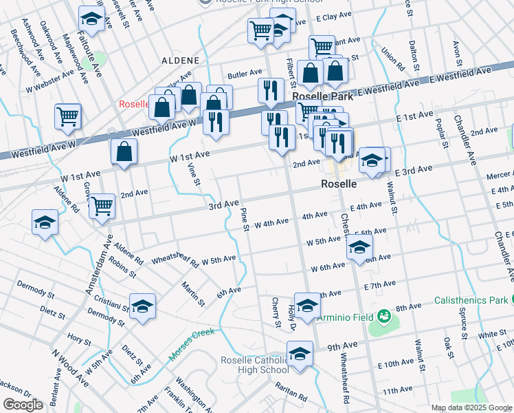 map of restaurants, bars, coffee shops, grocery stores, and more near 242 West 4th Avenue in Roselle