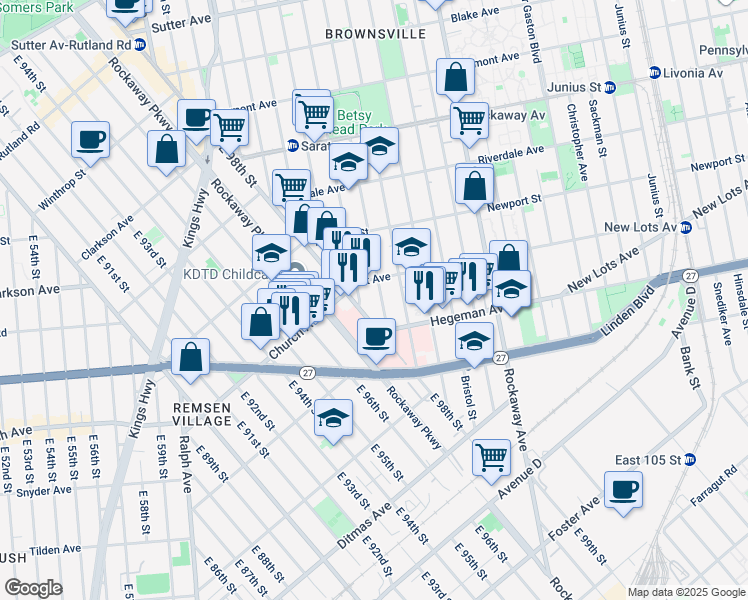 map of restaurants, bars, coffee shops, grocery stores, and more near 530 Herzl Street in Brooklyn