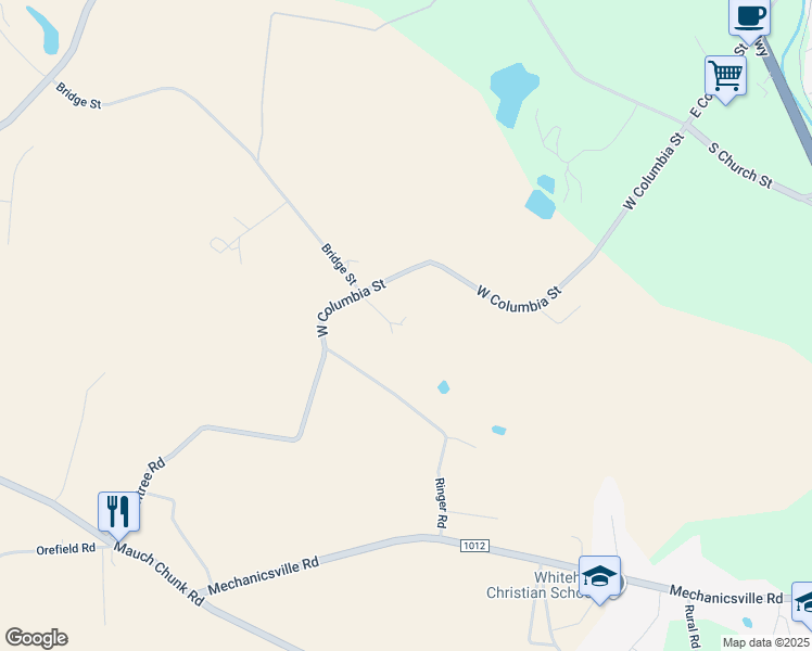map of restaurants, bars, coffee shops, grocery stores, and more near 3260 West Columbia Street in Lehigh County