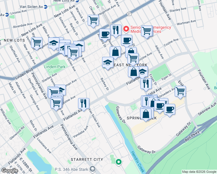 map of restaurants, bars, coffee shops, grocery stores, and more near 1013 Schenck Avenue in Brooklyn