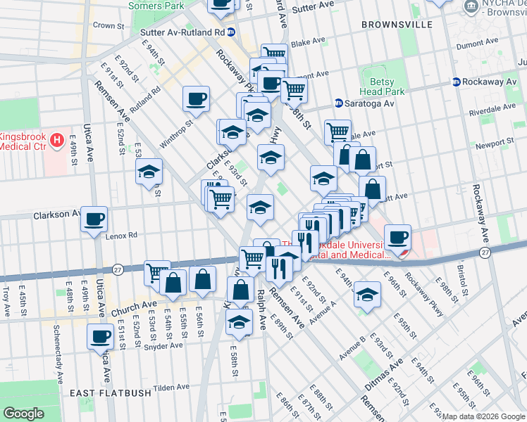 map of restaurants, bars, coffee shops, grocery stores, and more near 1035 Willmohr Street in Brooklyn