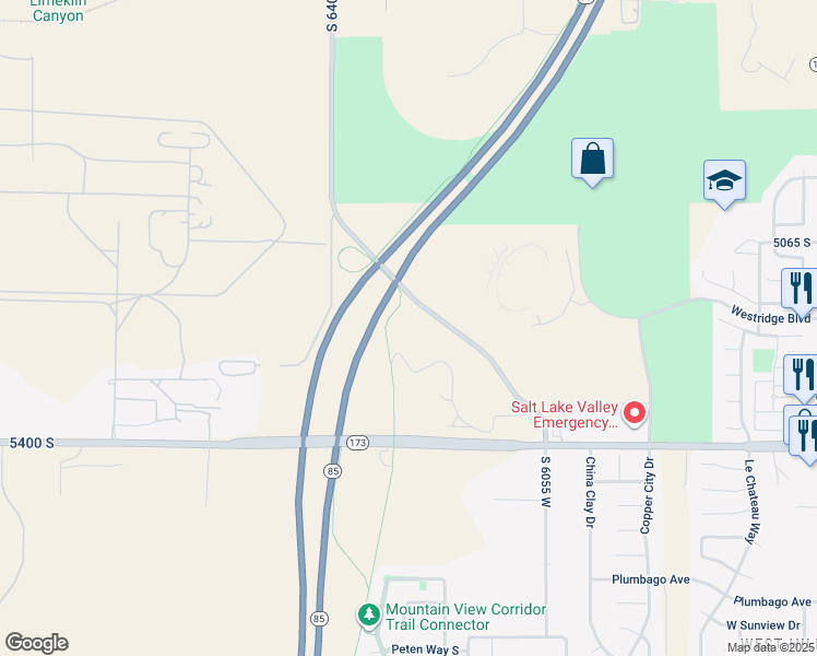 map of restaurants, bars, coffee shops, grocery stores, and more near 5168 Upper Ridge Road in West Valley City