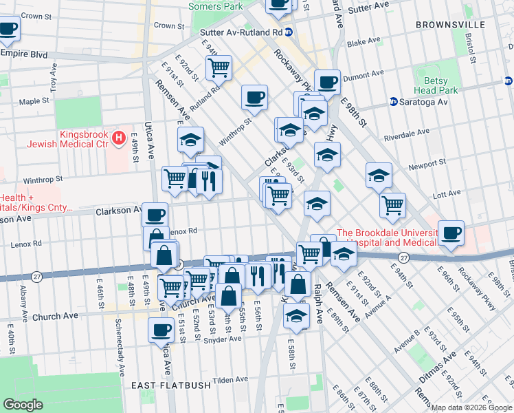 map of restaurants, bars, coffee shops, grocery stores, and more near 939 Lenox Road in Brooklyn