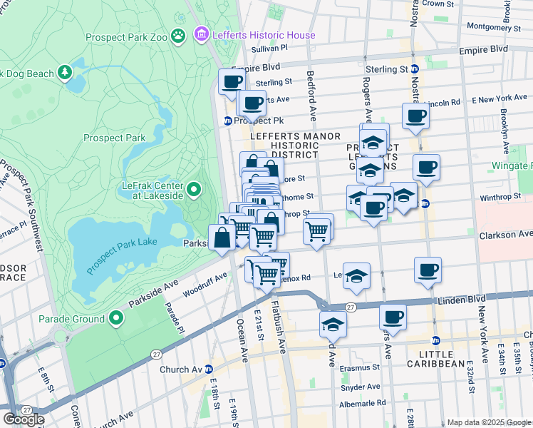 map of restaurants, bars, coffee shops, grocery stores, and more near 712 Flatbush Avenue in Brooklyn