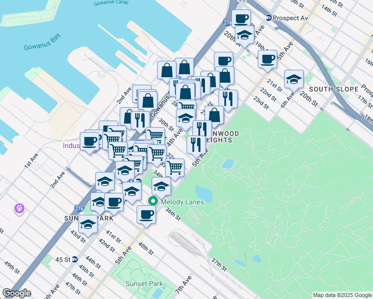 map of restaurants, bars, coffee shops, grocery stores, and more near 219 31st Street in Brooklyn