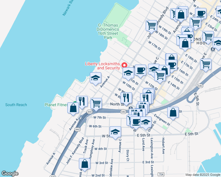 map of restaurants, bars, coffee shops, grocery stores, and more near in Bayonne