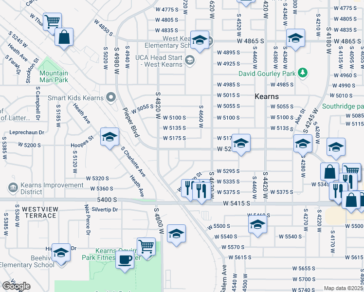 map of restaurants, bars, coffee shops, grocery stores, and more near 4736 W 5215 S in Salt Lake City