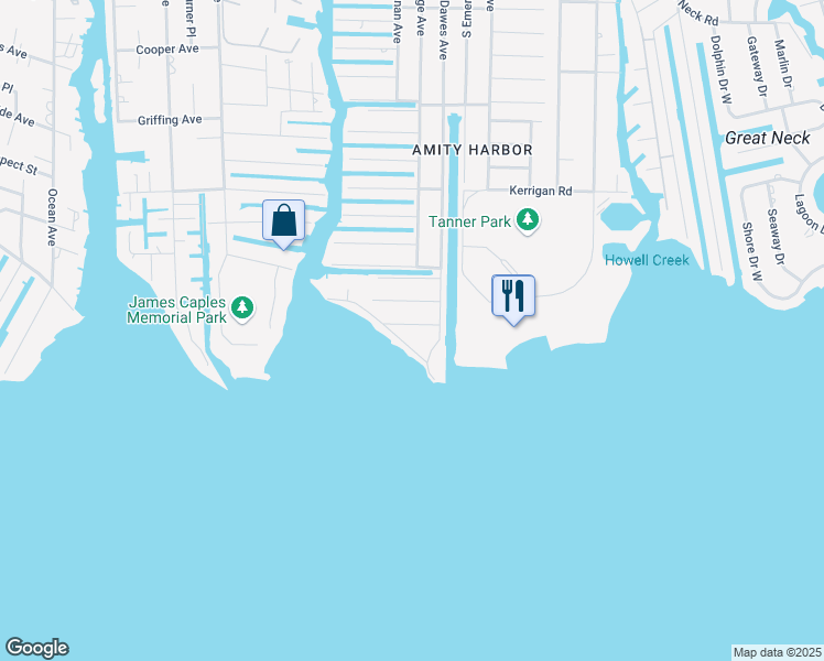 map of restaurants, bars, coffee shops, grocery stores, and more near 10 Lee Place in Copiague