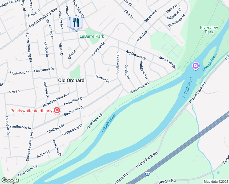 map of restaurants, bars, coffee shops, grocery stores, and more near 3546 Southwood Drive in Easton