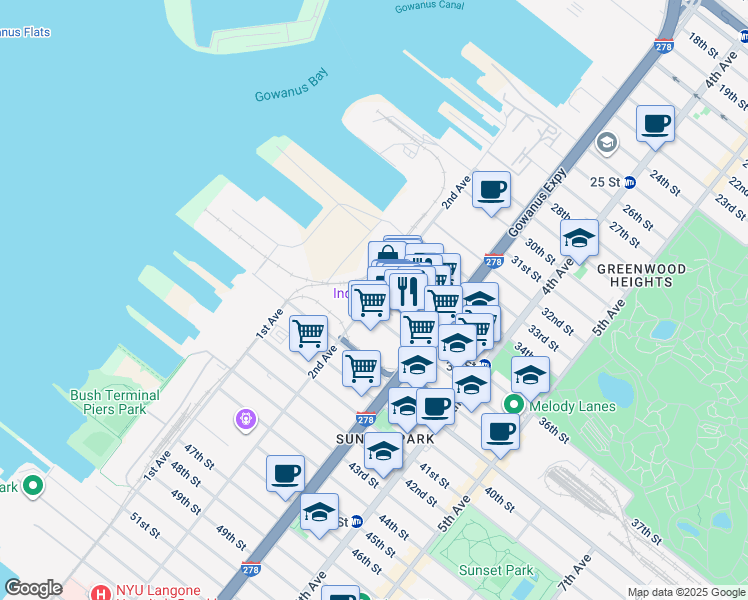 map of restaurants, bars, coffee shops, grocery stores, and more near 639 2nd Avenue in Brooklyn