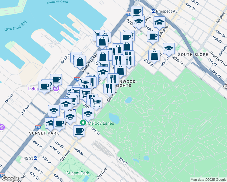 map of restaurants, bars, coffee shops, grocery stores, and more near in Brooklyn