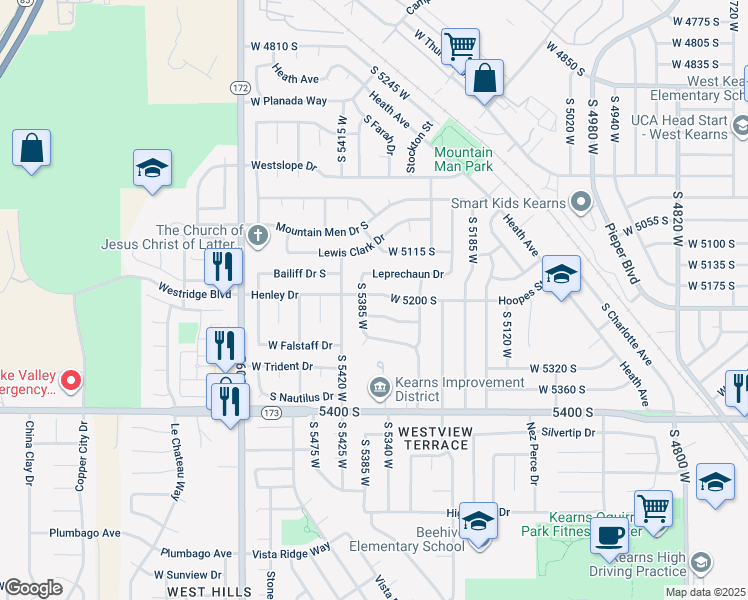map of restaurants, bars, coffee shops, grocery stores, and more near 5365 West 5200 South in Salt Lake City