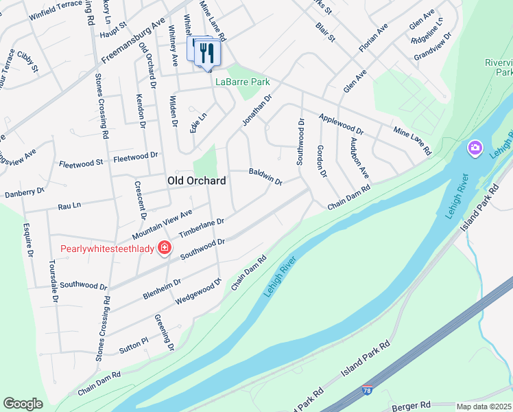 map of restaurants, bars, coffee shops, grocery stores, and more near 3566 Timberlane Drive in Easton