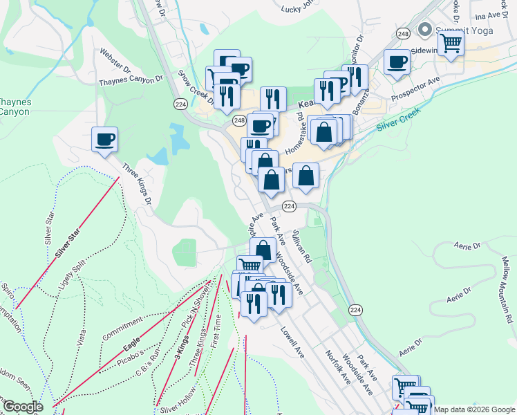 map of restaurants, bars, coffee shops, grocery stores, and more near 1525 Park Avenue in Park City