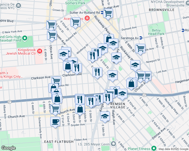 map of restaurants, bars, coffee shops, grocery stores, and more near 939 Lenox Road in Brooklyn